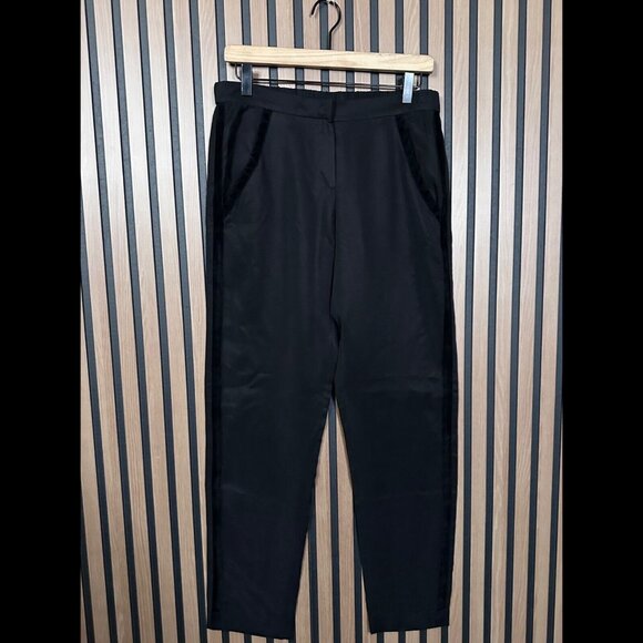 Maje Trousers 40 / US 10 Womens Black Chambray Curpo Elastic Waist Pants - Picture 1 of 9
